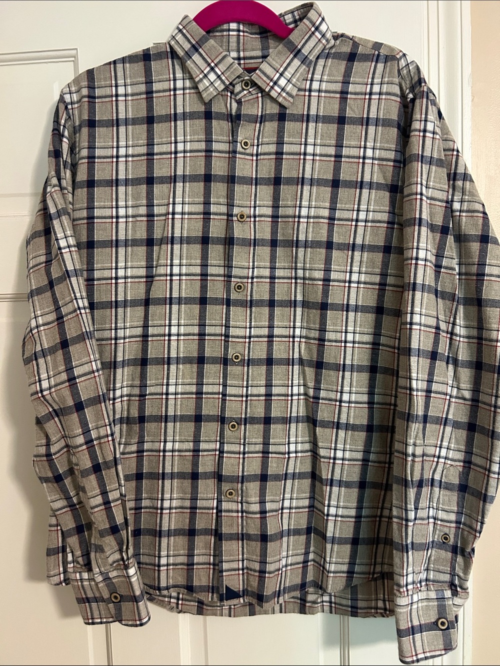 UNTUCKit Men's Plaid Button-Down Shirt in Beige, Navy & White Size Large